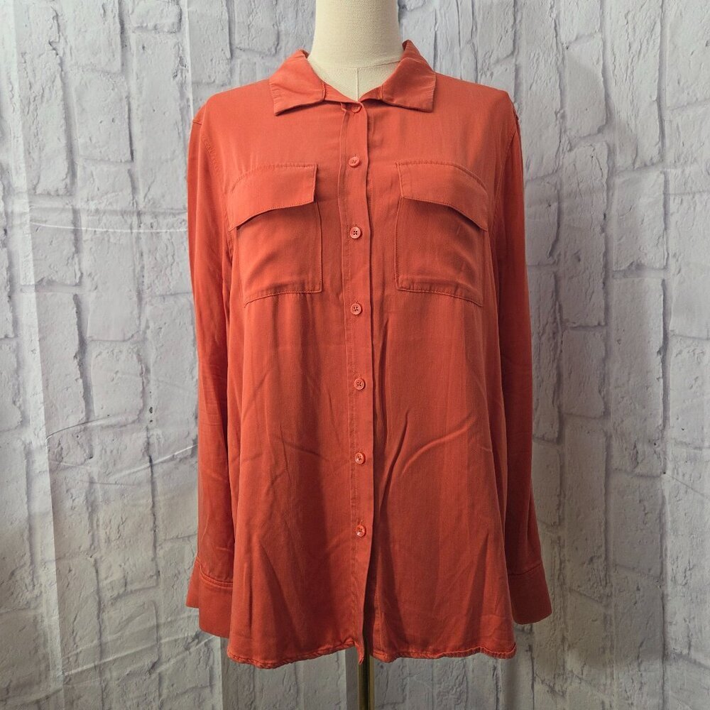 Chico's Size 2 (Large) Orange Modal Long Sleeve Button Up Classic Blouse
